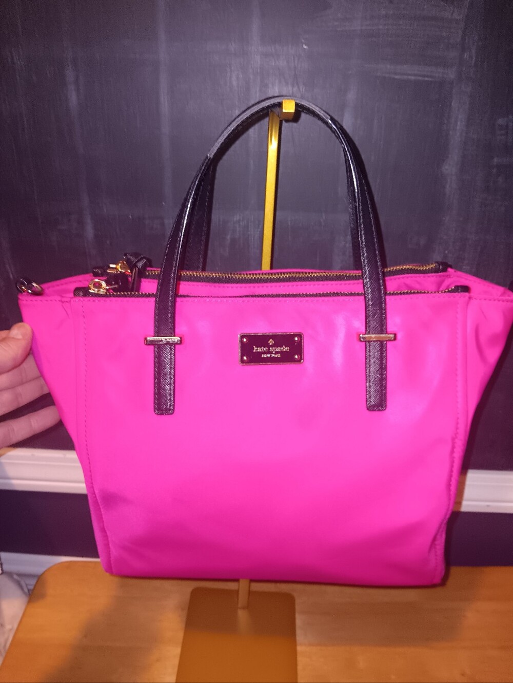 Kate Spade Hot Pink Nylon Tote with Black Handles